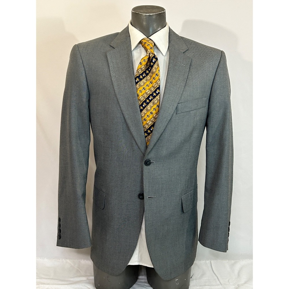 Saddlebred Sz 42R Mens Center Vent Blazer Blazer Gray Polyester Blend Solid